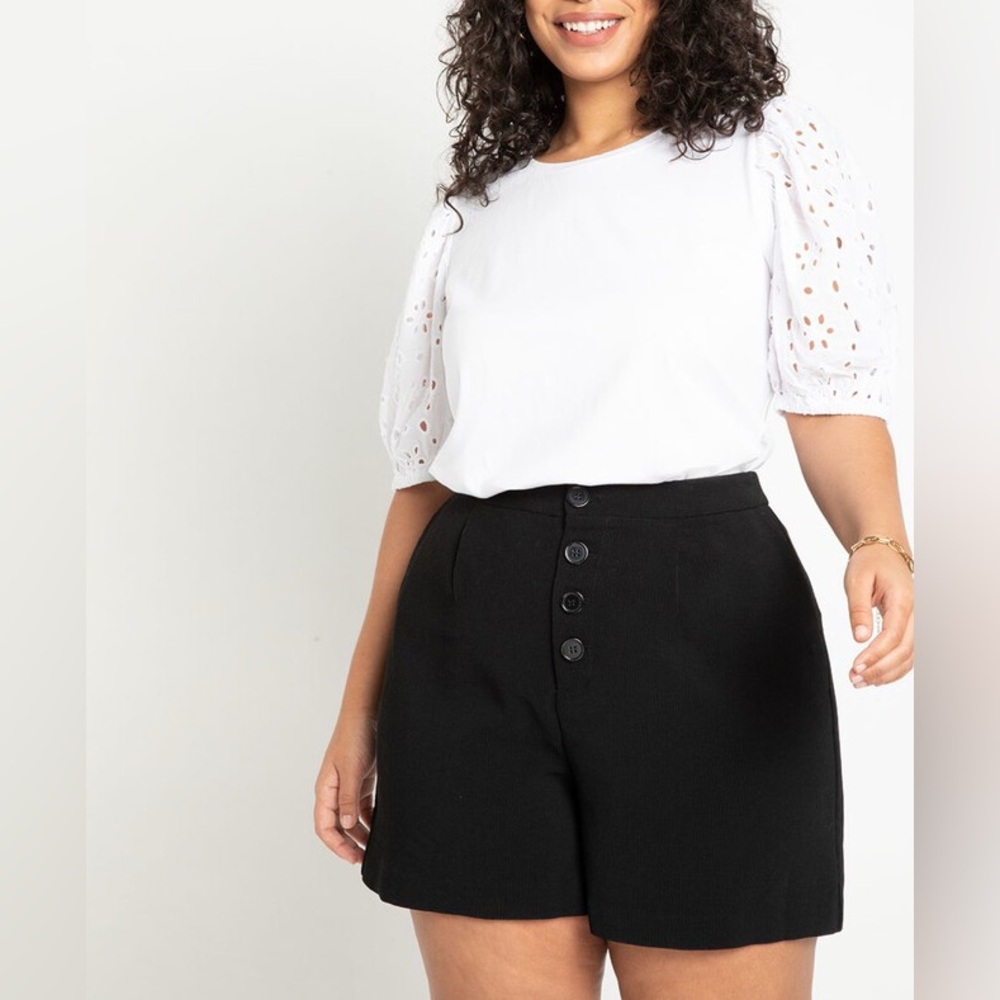 Eloquii Black High Waisted Button Fly Shorts | Size 16